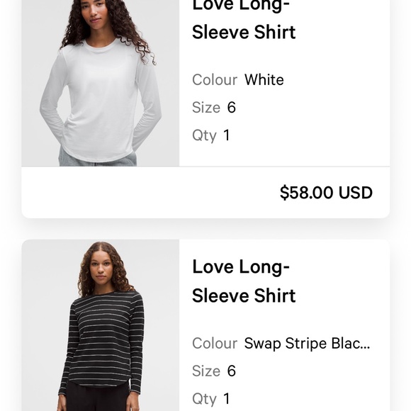 Lululemon love long sleeve shirt in black and white size 6 - Picture 2 of 3